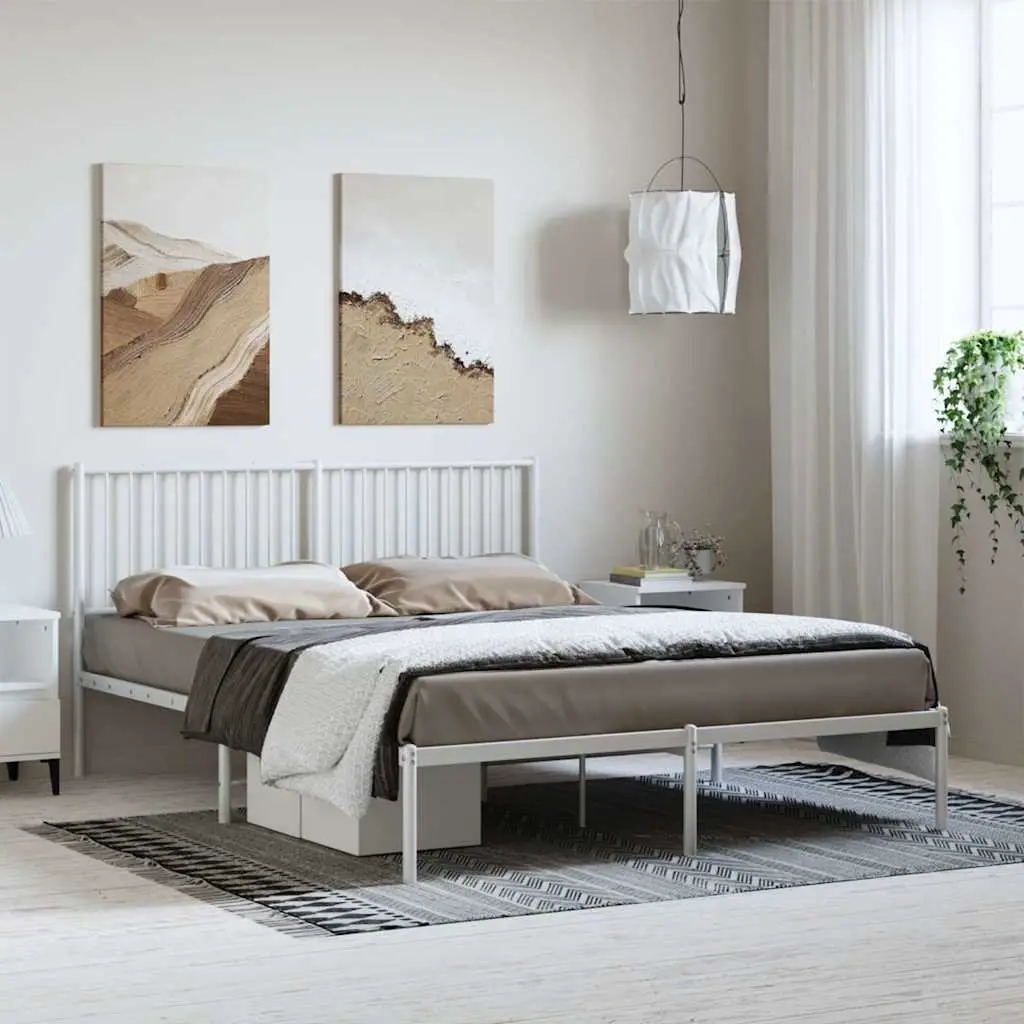 White Metal Bed Frame 150x200 cm with Storage