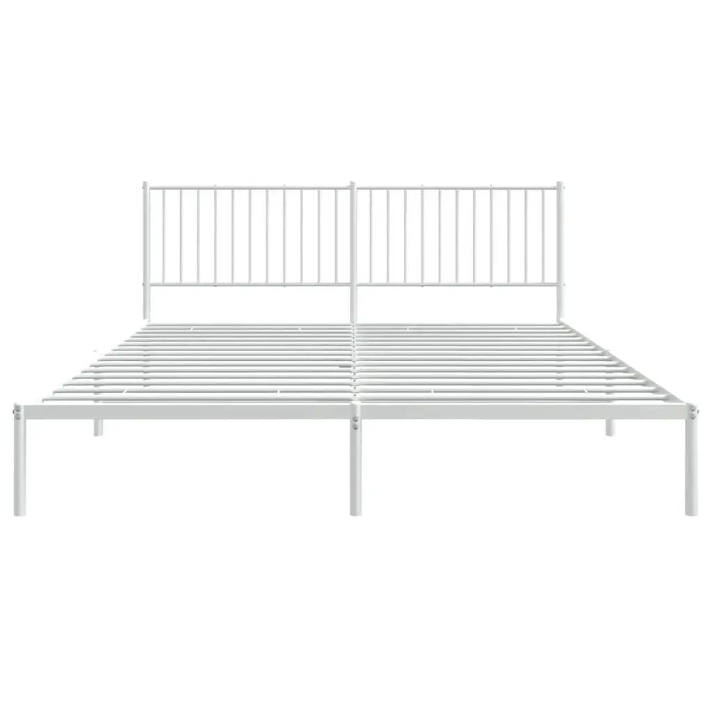 Metal Bed Frame King Size Headboard White 183x203 cm Steel Slats Support