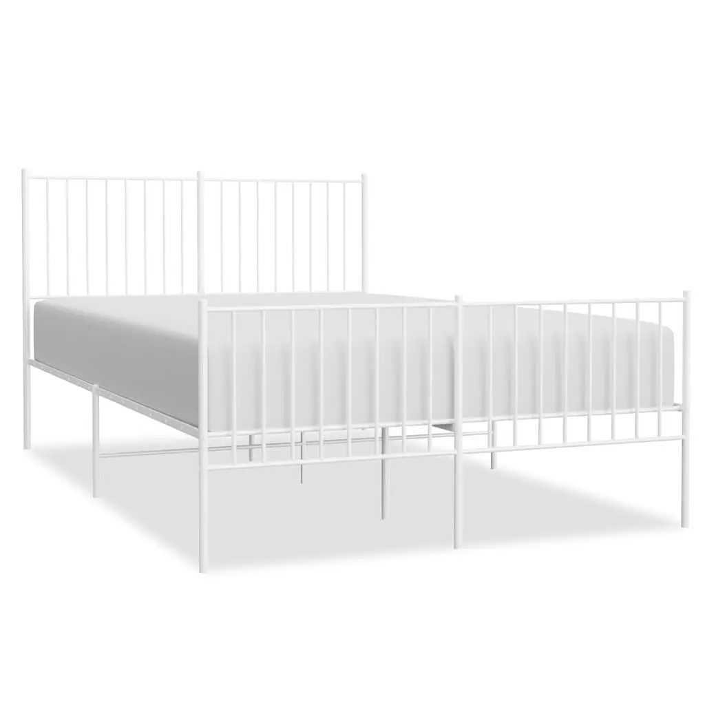 Metal Bed Frame 135x190 cm White Footboard Slatted Base