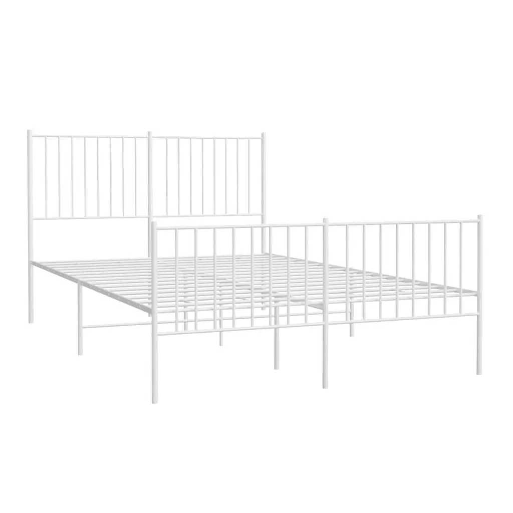 Metal Bed Frame 135x190 cm White Footboard Slatted Base