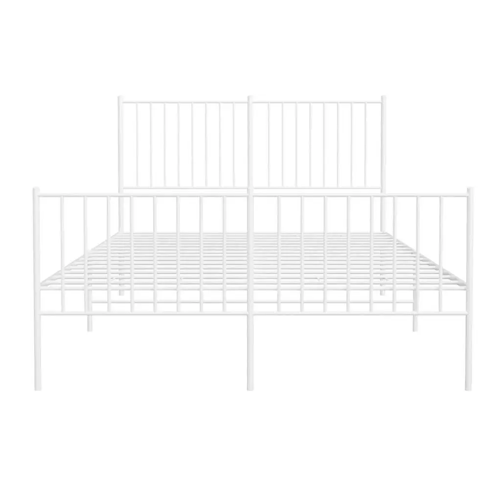 Metal Bed Frame 135x190 cm White Footboard Slatted Base