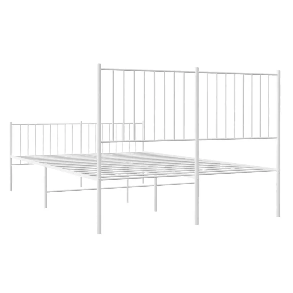 Metal Bed Frame 135x190 cm White Footboard Slatted Base