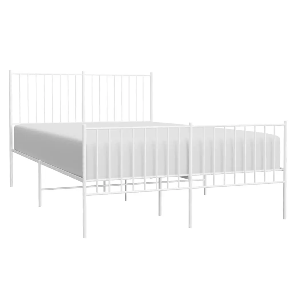 Metal Bed Frame 135x190 cm White Footboard Slatted Base