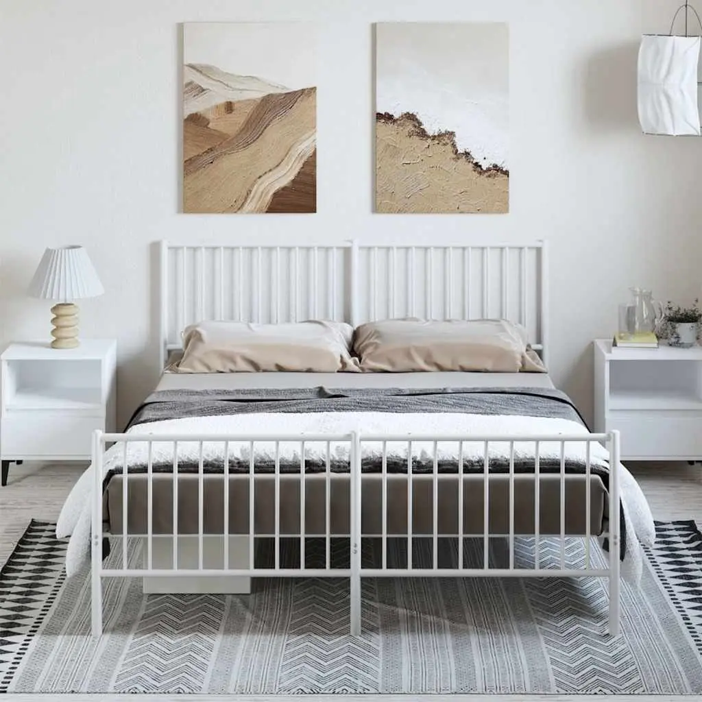 Metal Bed Frame 150x200 cm White Steel Construction for Bedroom Furniture