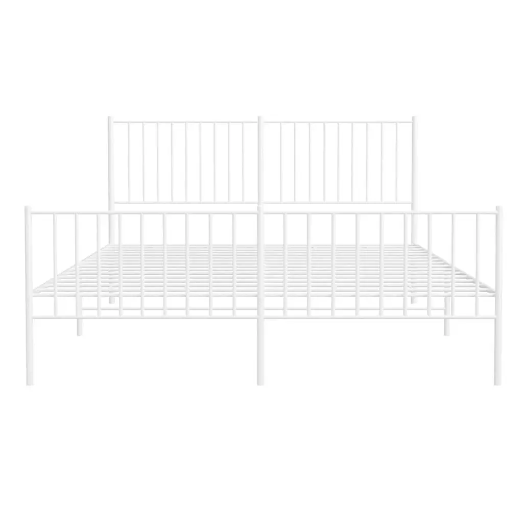 Metal Bed Frame 150x200 cm White Steel Construction for Bedroom Furniture