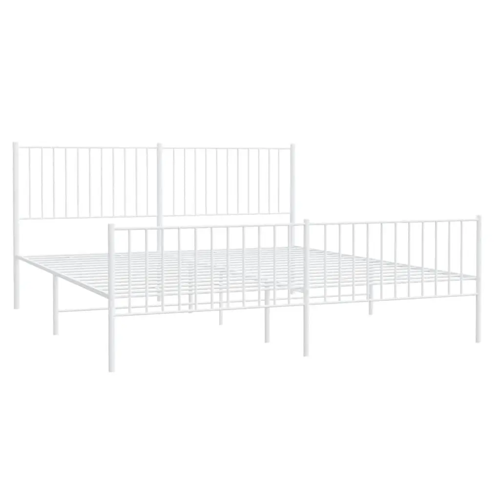 Metal Bed Frame King Size 183x203 cm White Steel for Bedroom with Footboard and Headboard