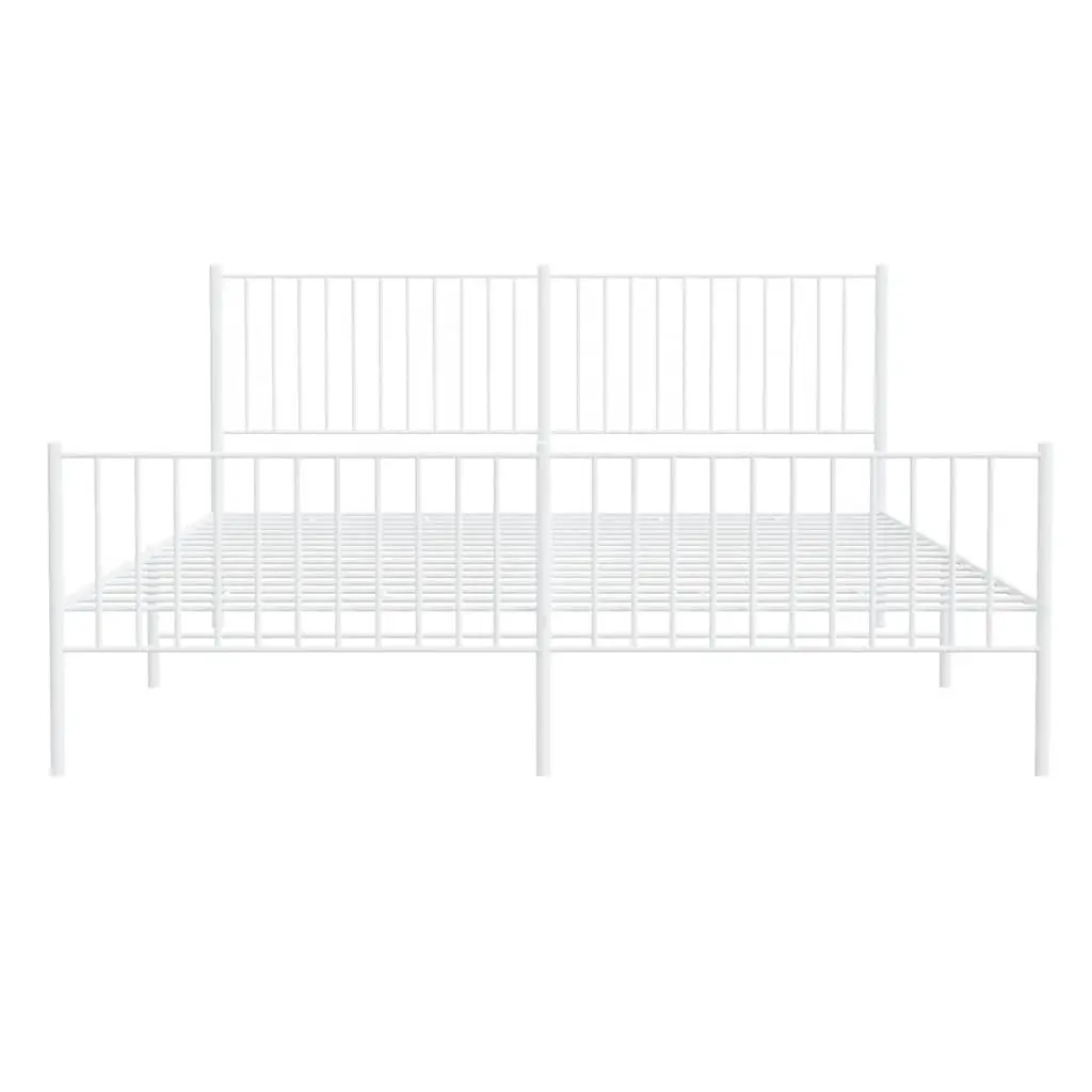 Metal Bed Frame King Size 183x203 cm White Steel for Bedroom with Footboard and Headboard