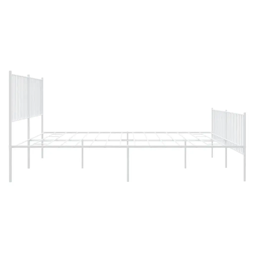 Metal Bed Frame King Size 183x203 cm White Steel for Bedroom with Footboard and Headboard