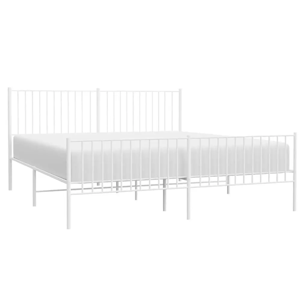Metal Bed Frame King Size 183x203 cm White Steel for Bedroom with Footboard and Headboard