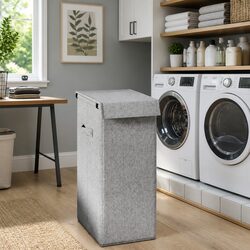 Practical Foldable Laundry Hamper – Grey with Lid 26x34.5x59.5cm