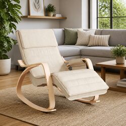Rocking Chair Cream Fabric Lounge Seat Bedroom Living Room Relax Padded