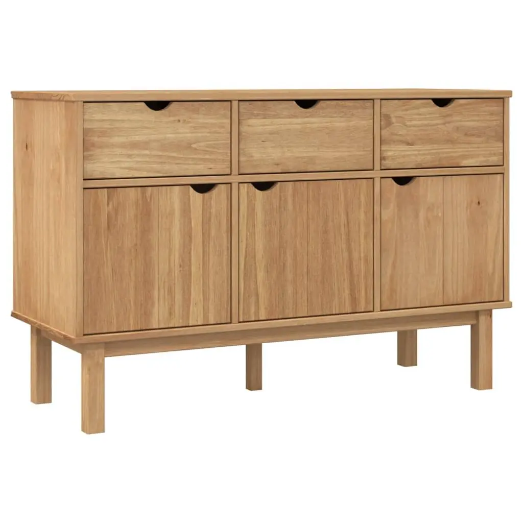Solid Wood Pine Sideboard Storage 3 Drawers 3 Doors Brown