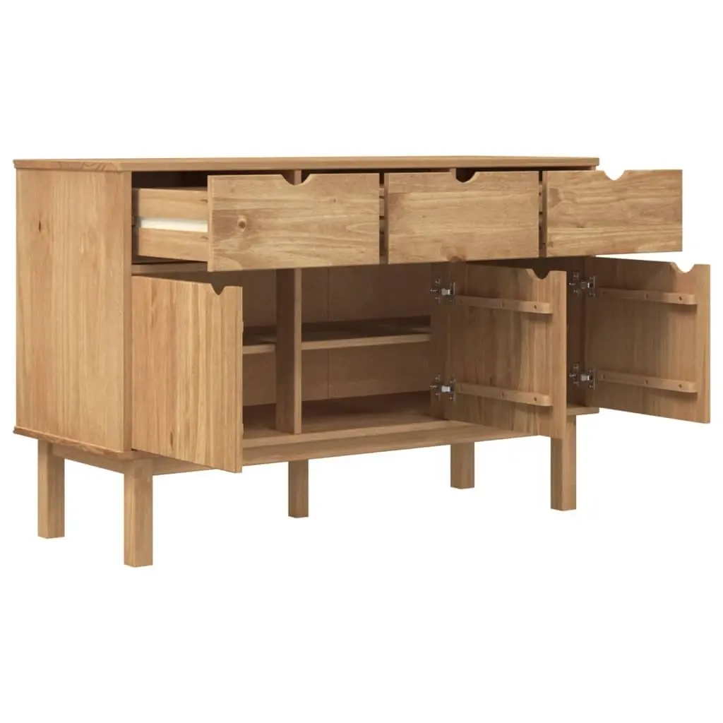 Solid Wood Pine Sideboard Storage 3 Drawers 3 Doors Brown