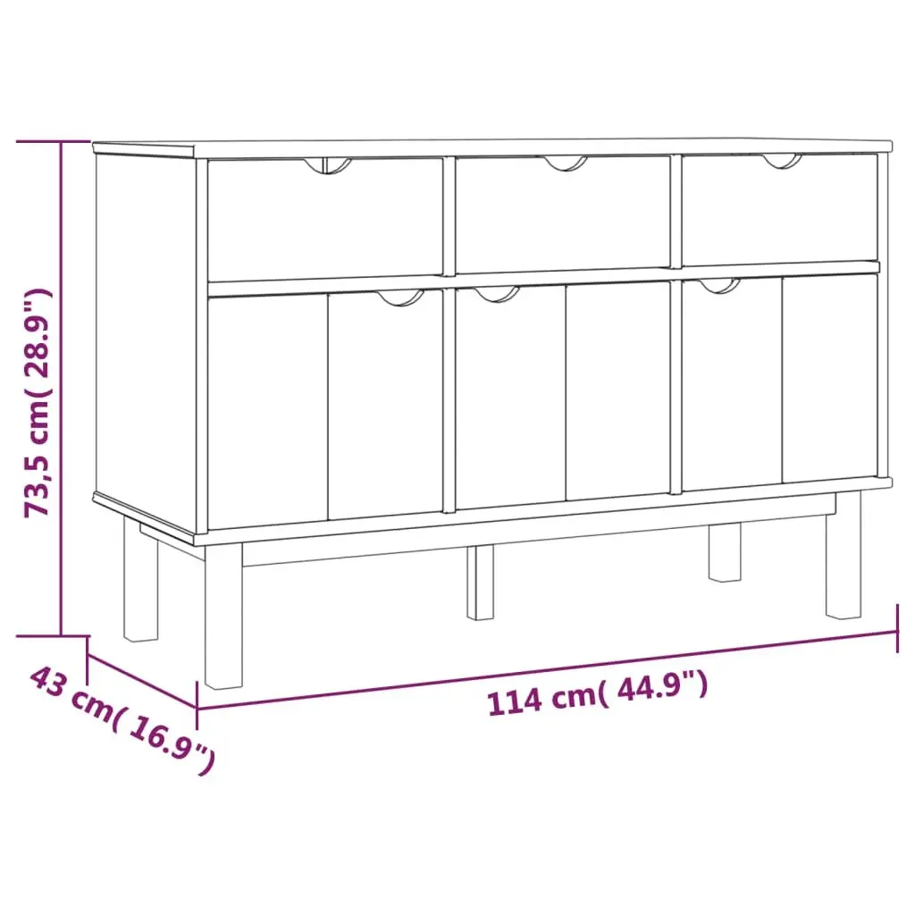 Solid Wood Pine Sideboard Storage 3 Drawers 3 Doors Brown