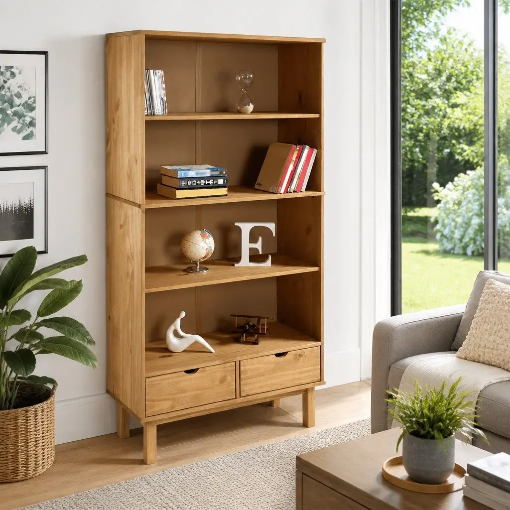 Wooden Bookcase with Scandinavian Charm