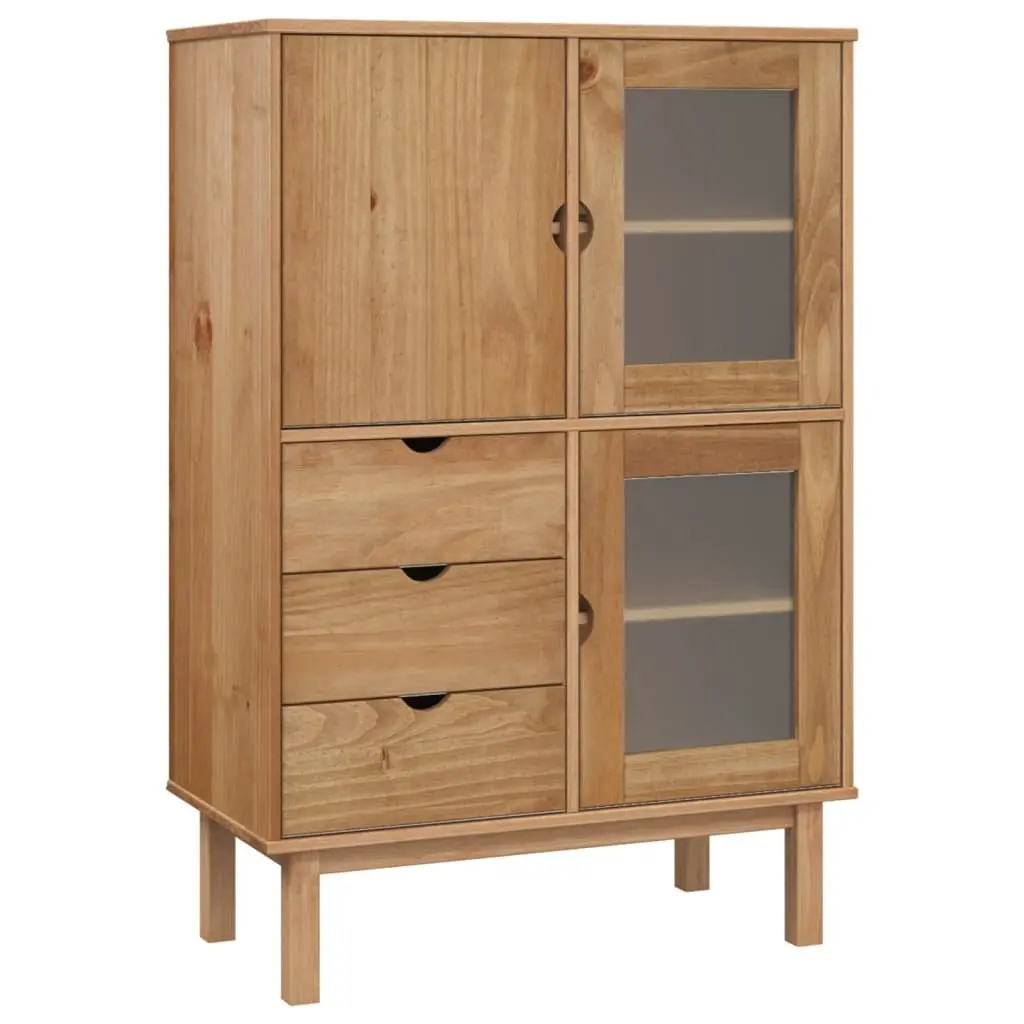 Highboard Storage Cabinet Solid Wood Pine 85x43x125cm 3 Drawers Brown