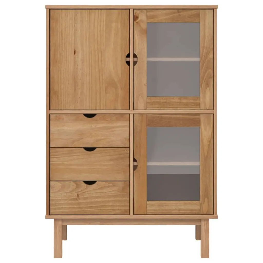 Highboard Storage Cabinet Solid Wood Pine 85x43x125cm 3 Drawers Brown