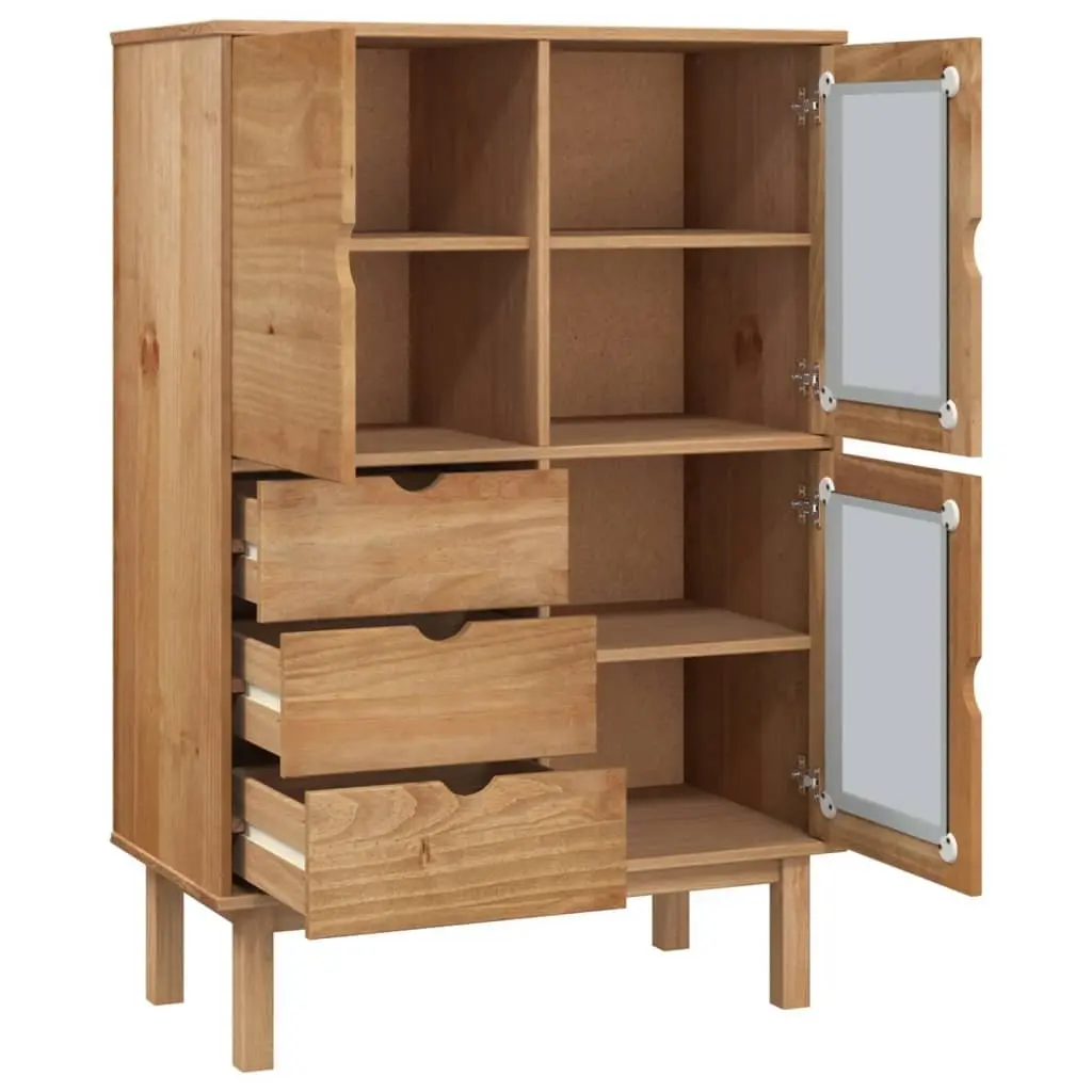 Highboard Storage Cabinet Solid Wood Pine 85x43x125cm 3 Drawers Brown
