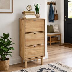 Shoe Cabinet with 3 Drawers Brown Solid Pine Wood Storage Organiser Furniture