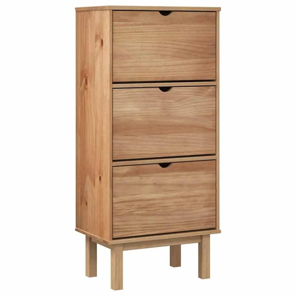 Shoe Cabinet Storage Organiser 3 Drawers Brown Solid Pine Wood