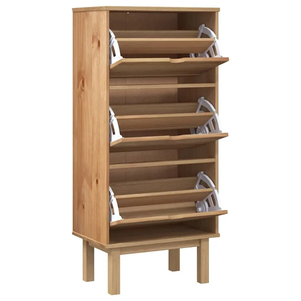 Shoe Cabinet Storage Organiser 3 Drawers Brown Solid Pine Wood