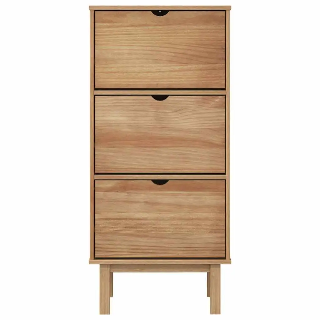 Shoe Cabinet Storage Organiser 3 Drawers Brown Solid Pine Wood