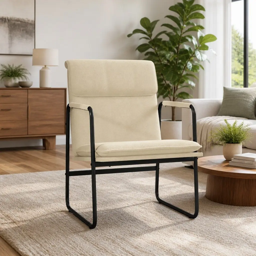 Recliner Armchair Upholstered Cream Fabric Lounge Chair Living Room Furniture