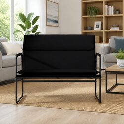 Practical Black Faux Leather Bench with Padded Back Rest