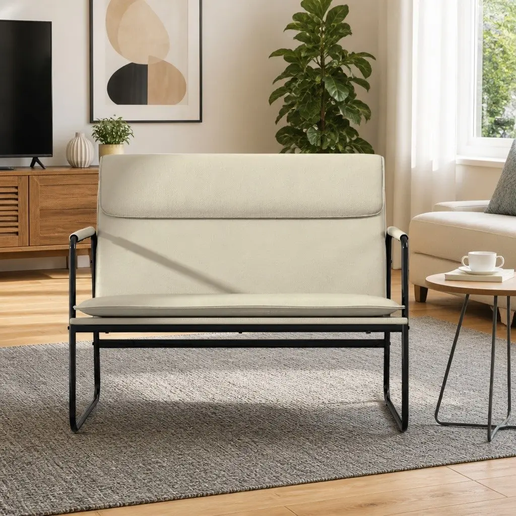 Faux Leather Bench Upholstered Seating Relaxation 100cm Cream