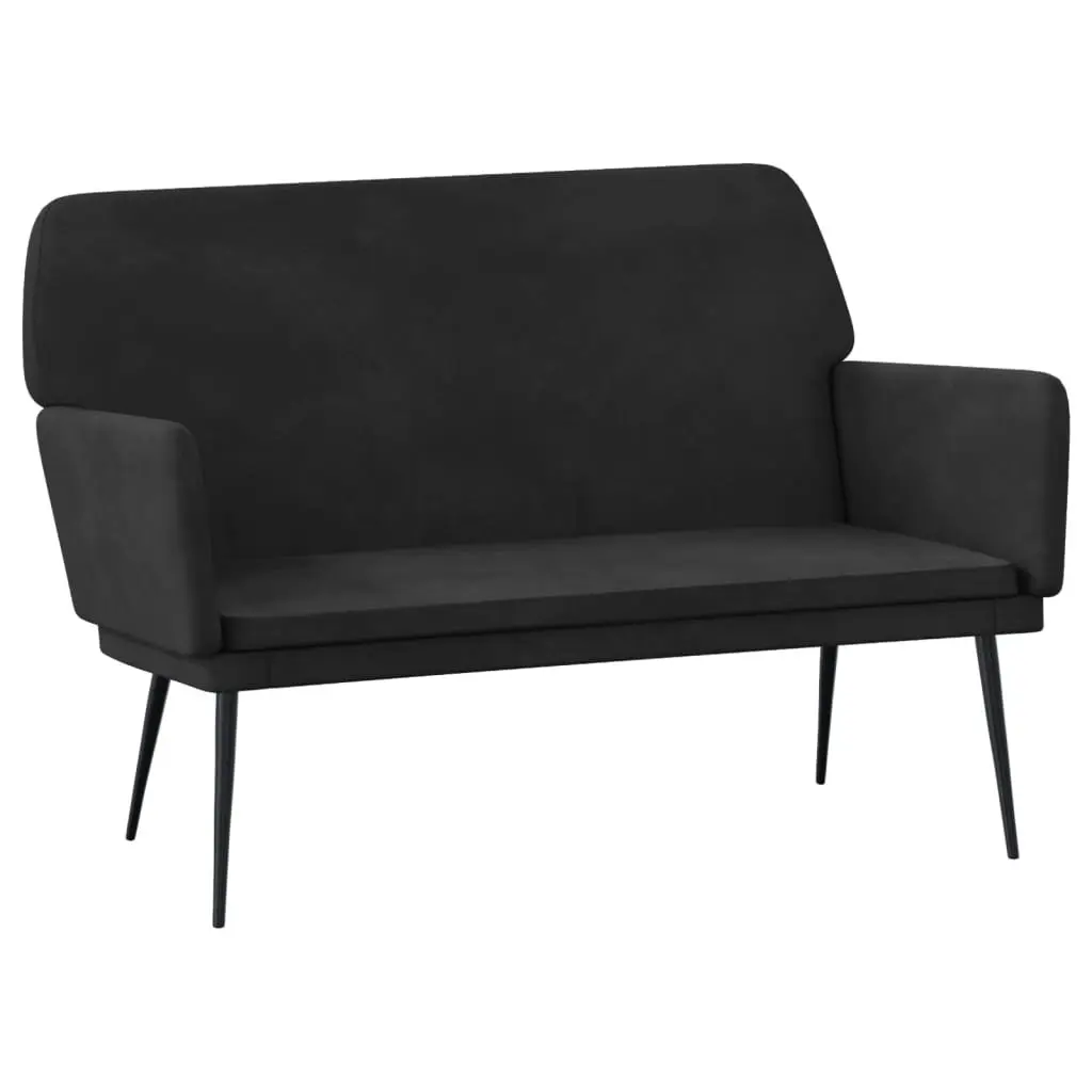 Black Velvet Bench Upholstered Seat Armrests Padded Back Lounge Chair Furniture