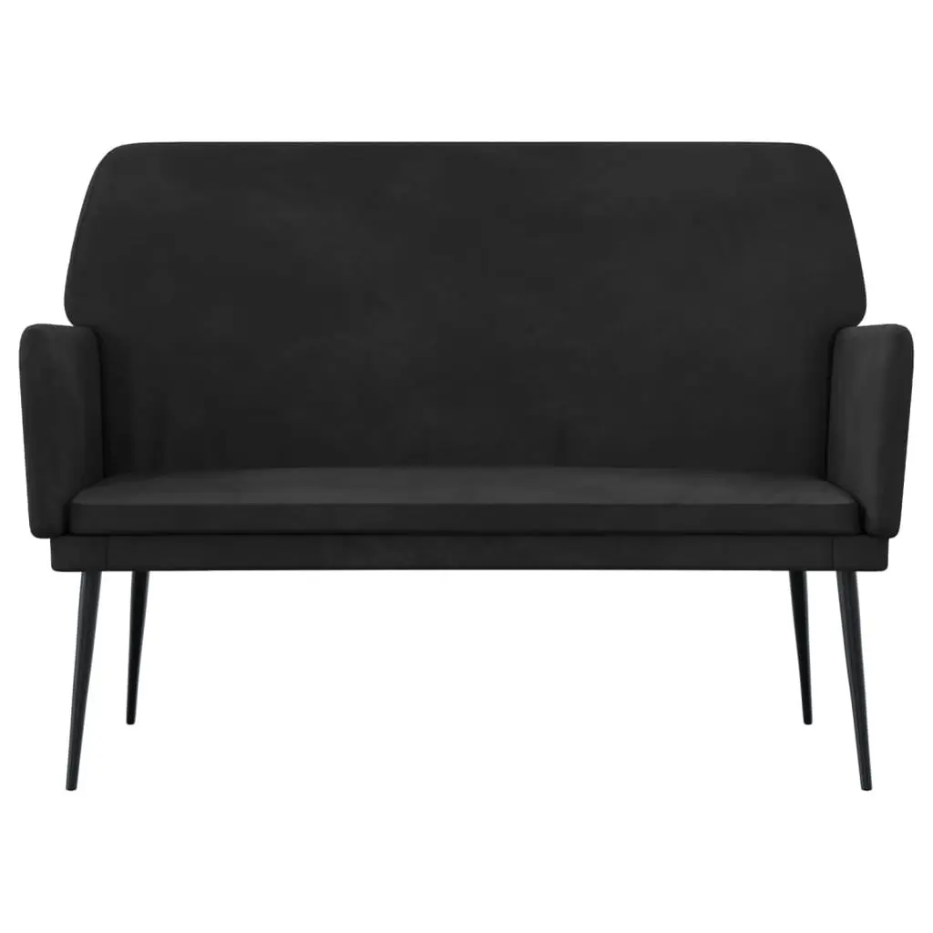 Black Velvet Bench Upholstered Seat Armrests Padded Back Lounge Chair Furniture