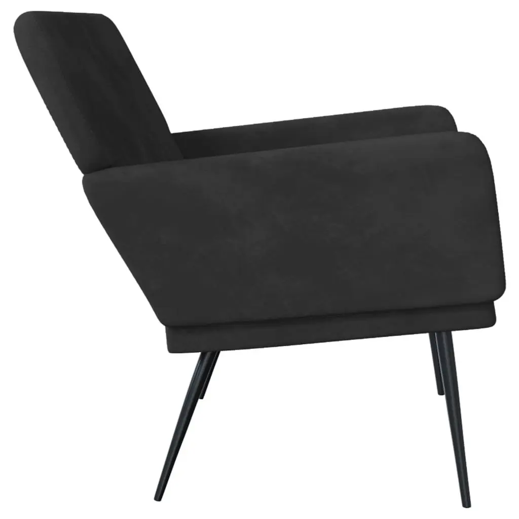Black Velvet Bench Upholstered Seat Armrests Padded Back Lounge Chair Furniture