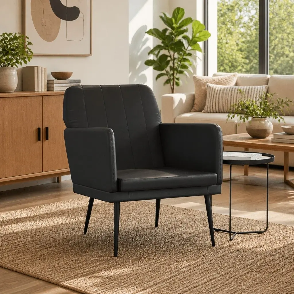 Faux Leather Armchair Relaxation Chair 61W x 78D x 80H cm Black