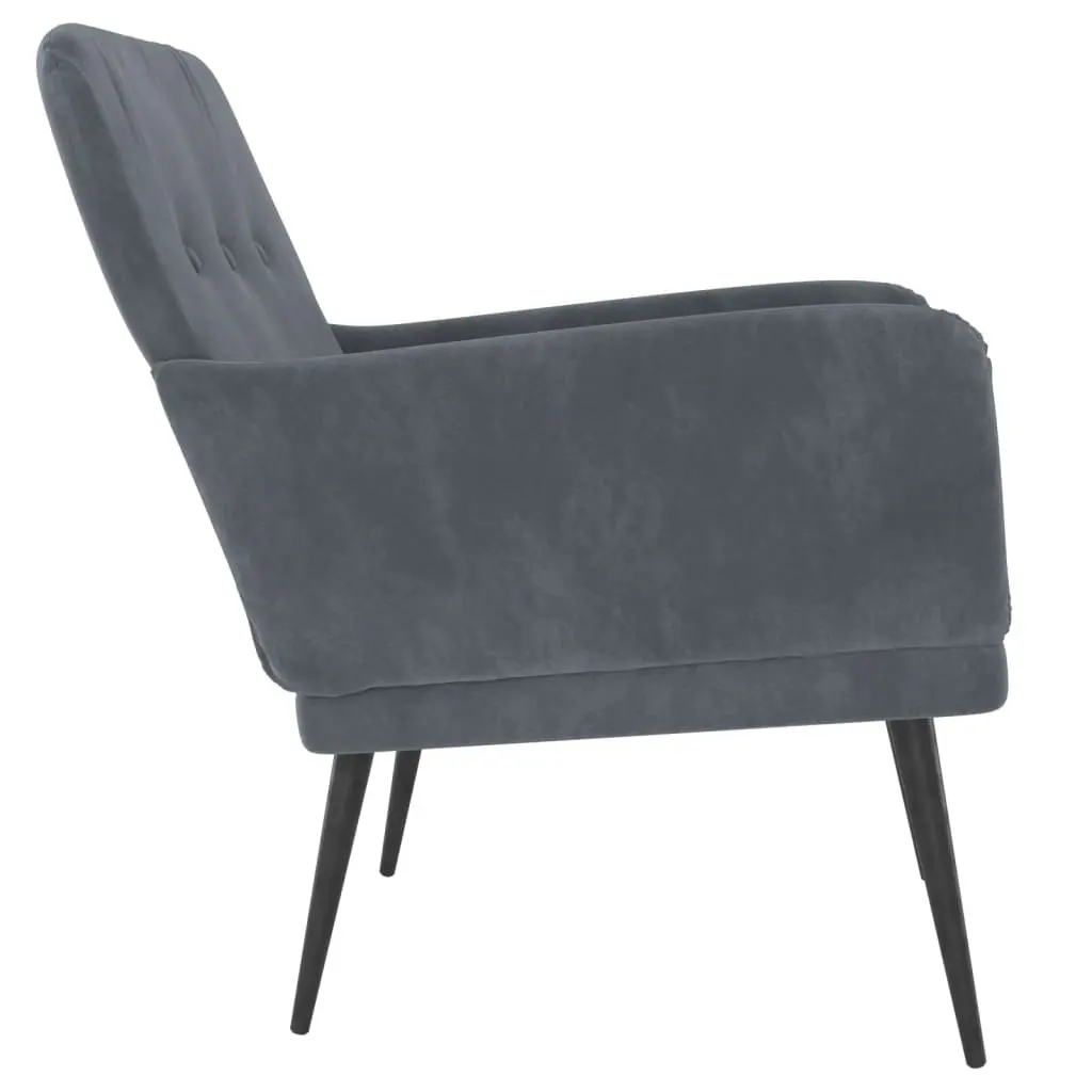 Armchair Dark Grey Velvet Upholstered Lounge Chair Relaxation Seating
