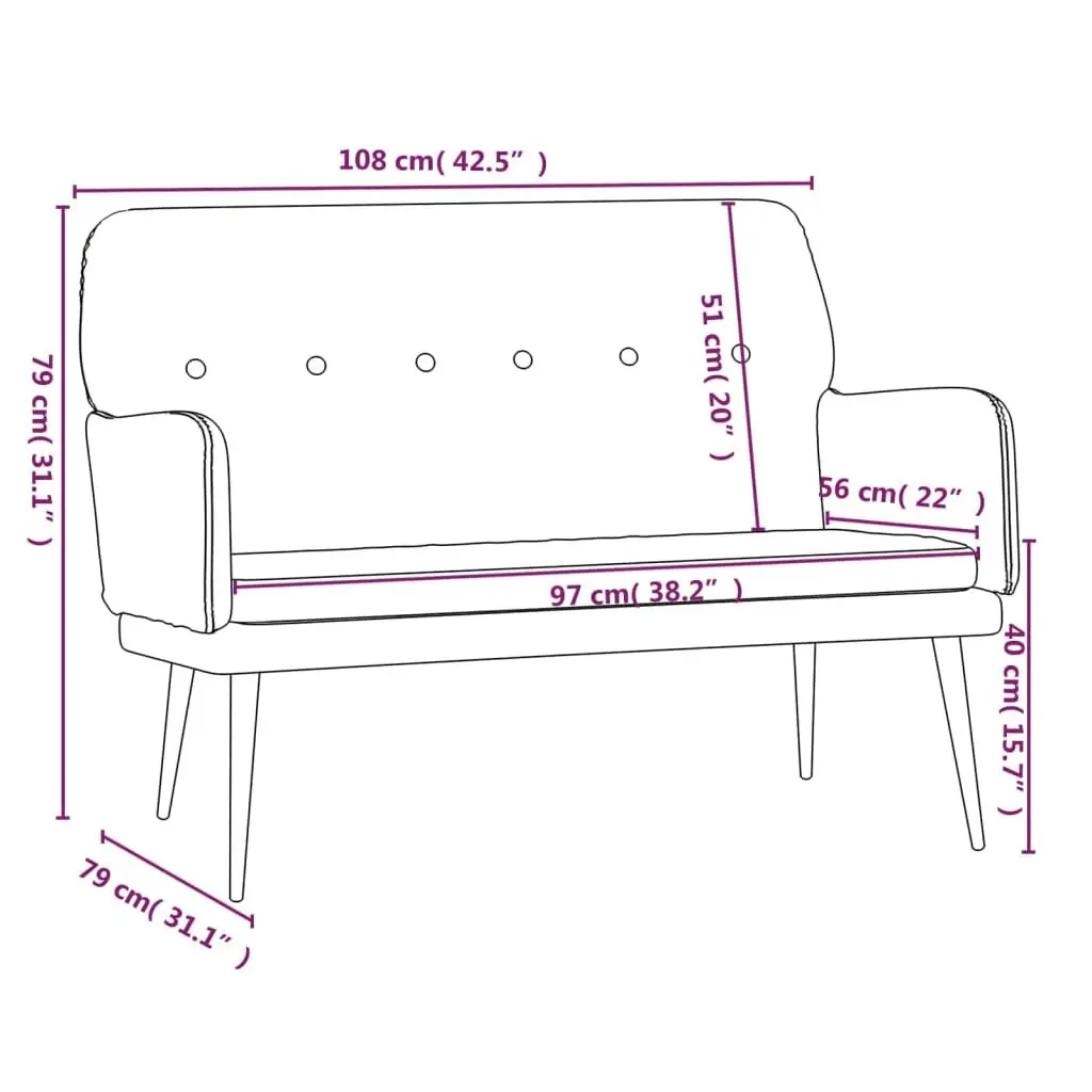 Bench Upholstered Seating Armrest Padded Seat Living Room 108 x 79 x 79 cm Dark Grey