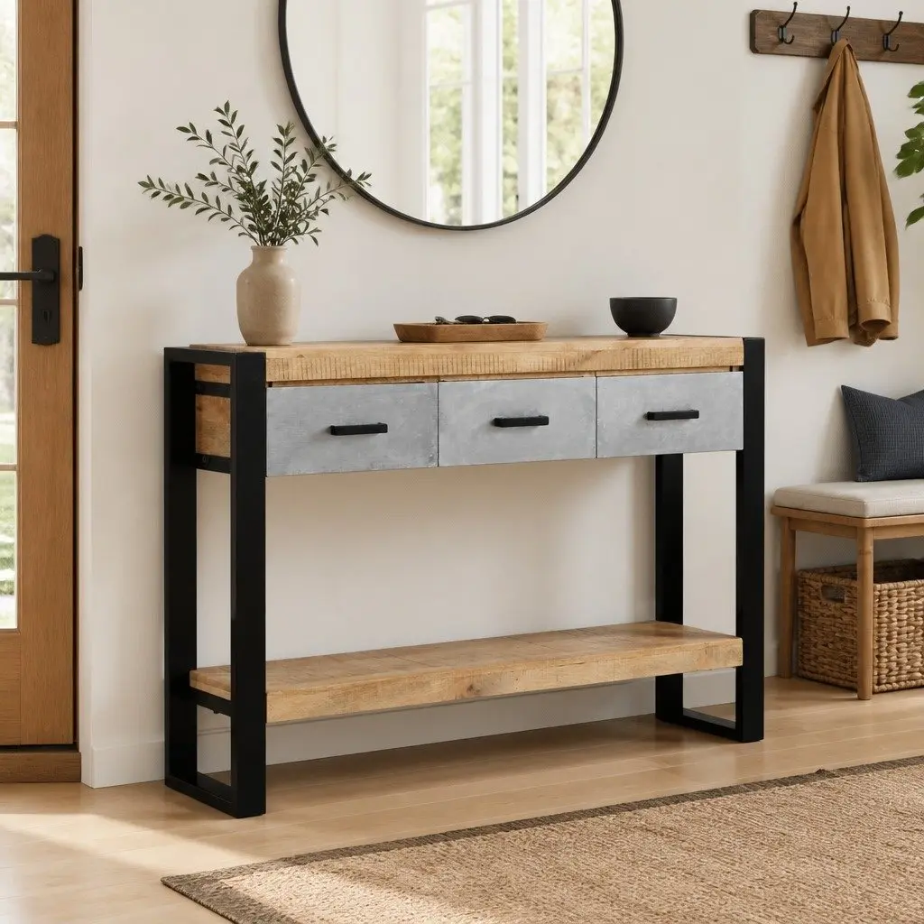 Solid Wood Console Table with Ample Storage