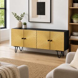 Solid Wood TV Cabinet 110x30x45cm Storage Unit with Doors Compartments