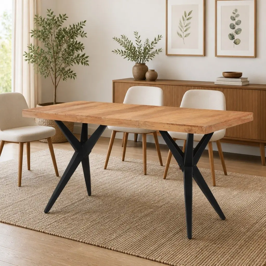 Dining Table Industrial Style 140x70x76cm Solid Acacia Wood Black Furniture