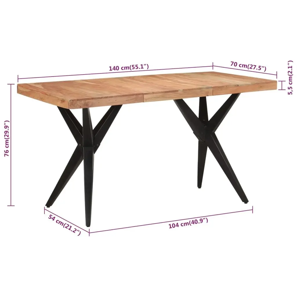 Dining Table Industrial Style 140x70x76cm Solid Acacia Wood Black Furniture