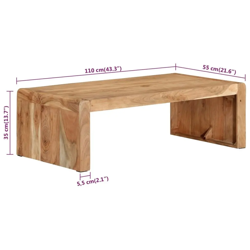 Coffee Table 110x55x35 cm Solid Acacia Wood Brown Farmhouse Living Room Accent