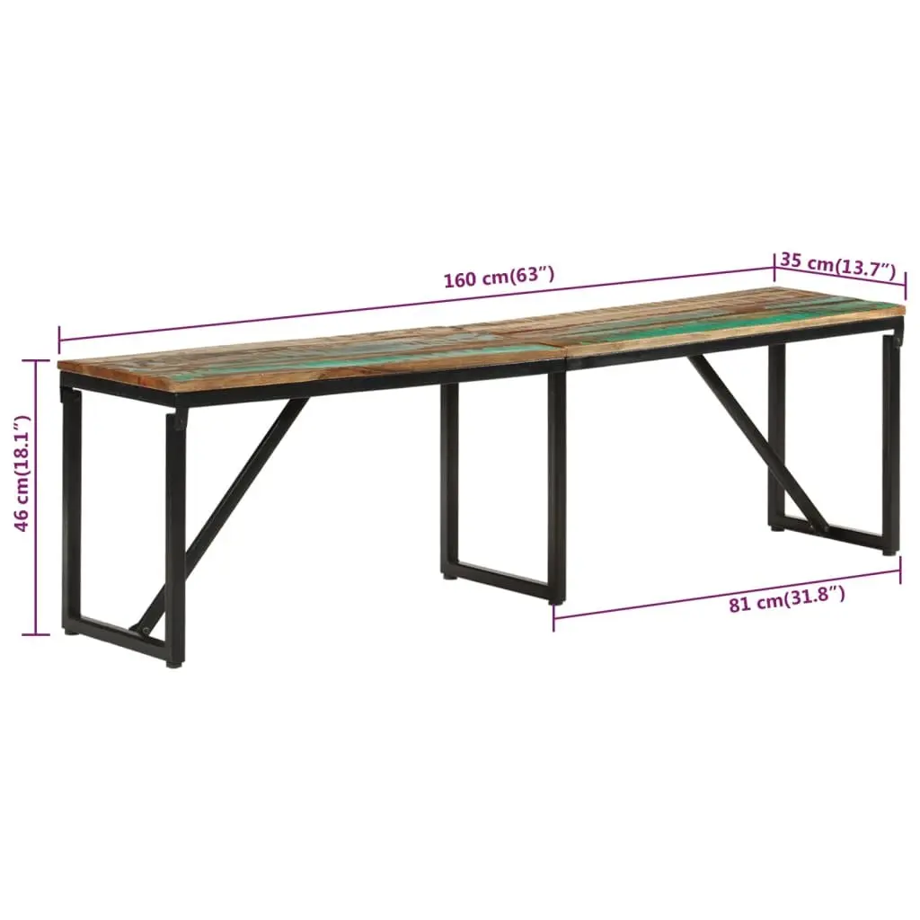 Reclaimed Wood Bench Industrial Storage Seating 160x35x46 cm Brown