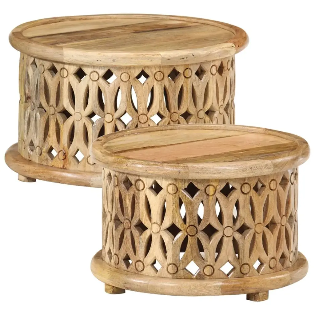 2 Piece Coffee Table Set Solid Wood Brown Living Room Furniture