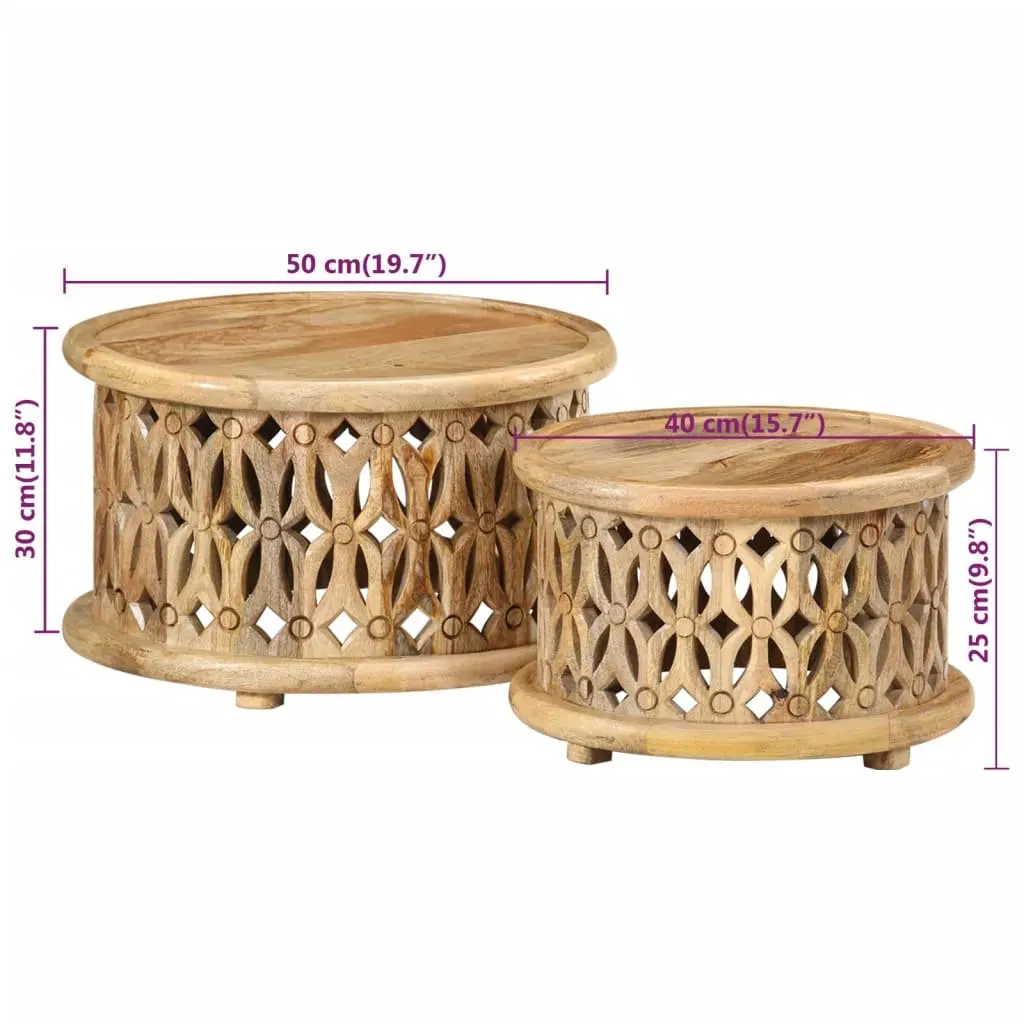 2 Piece Coffee Table Set Solid Wood Brown Living Room Furniture
