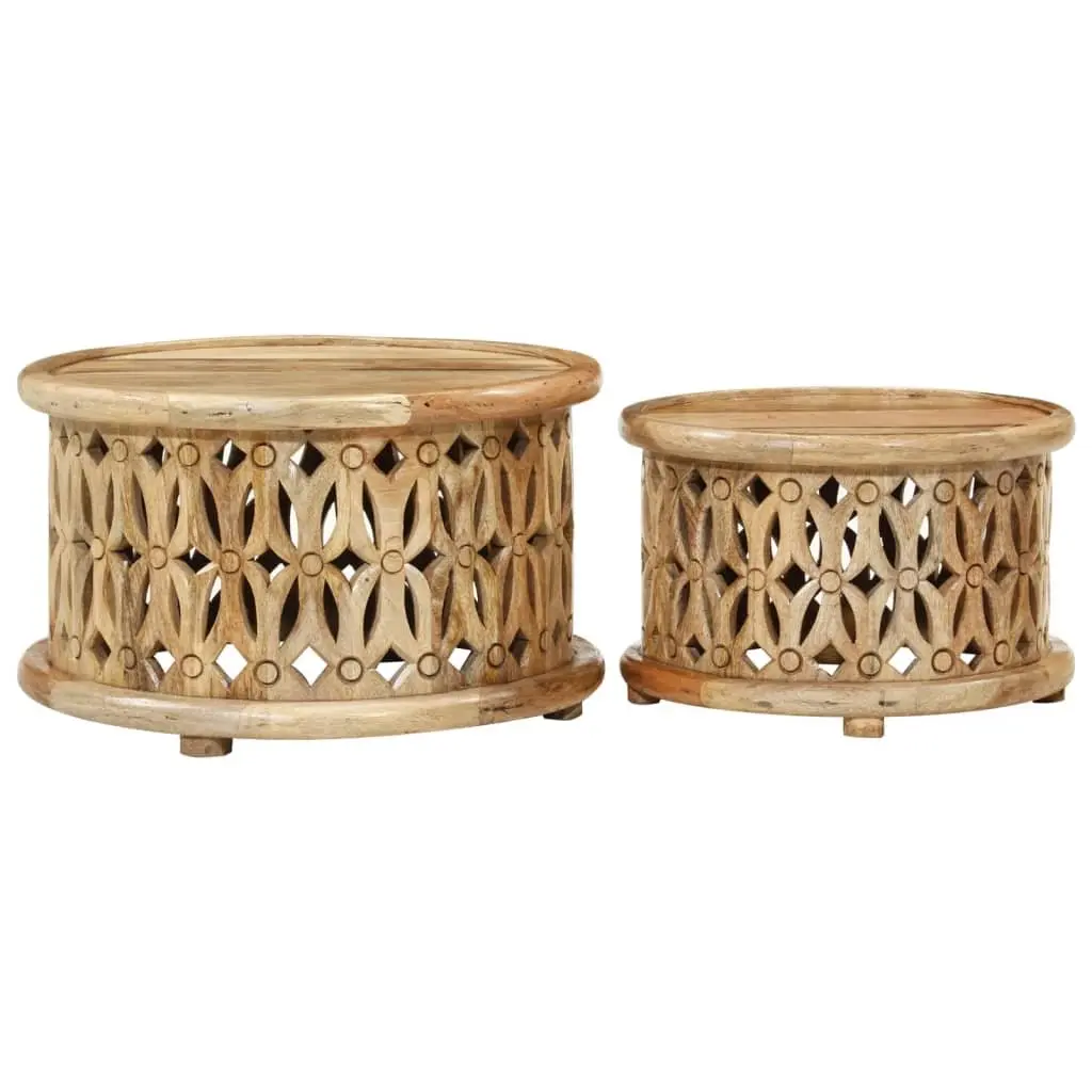 2 Piece Coffee Table Set Solid Wood Brown Living Room Furniture