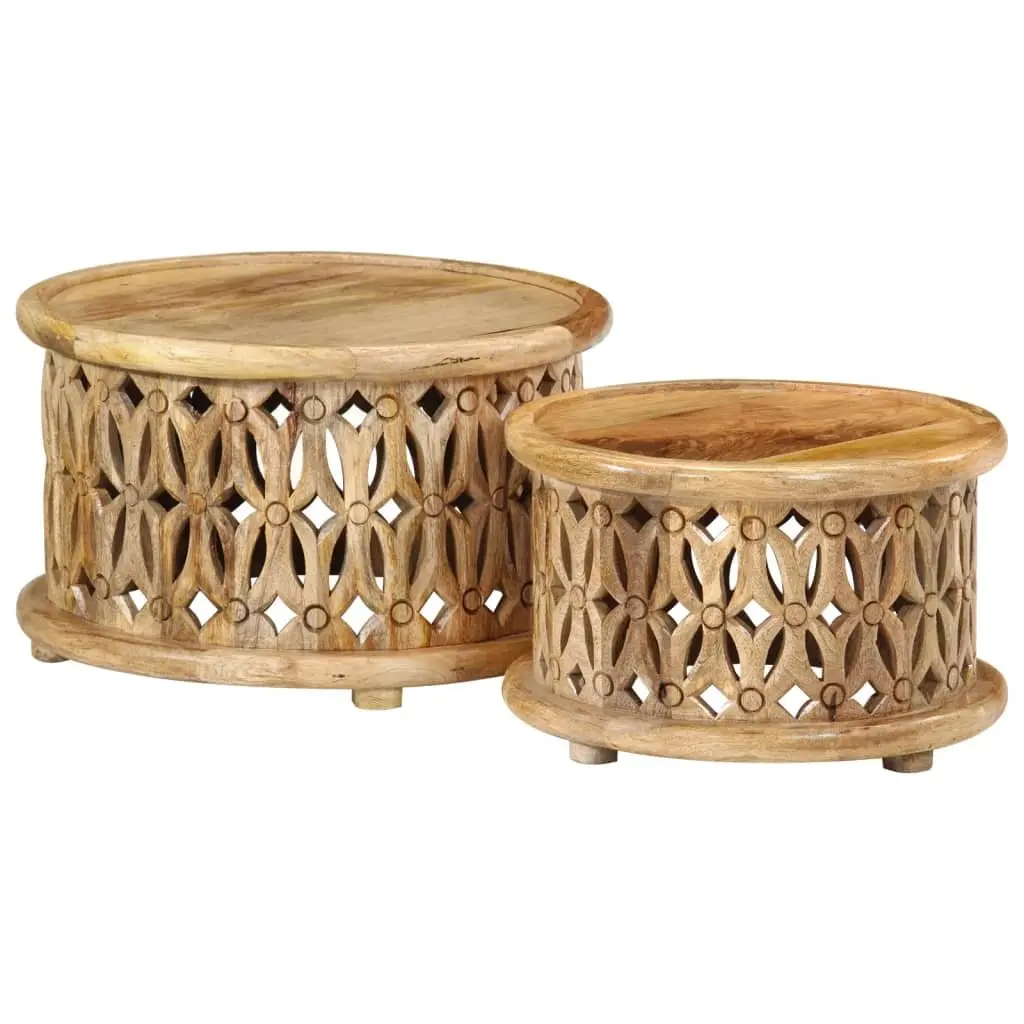 2 Piece Coffee Table Set Solid Wood Brown Living Room Furniture