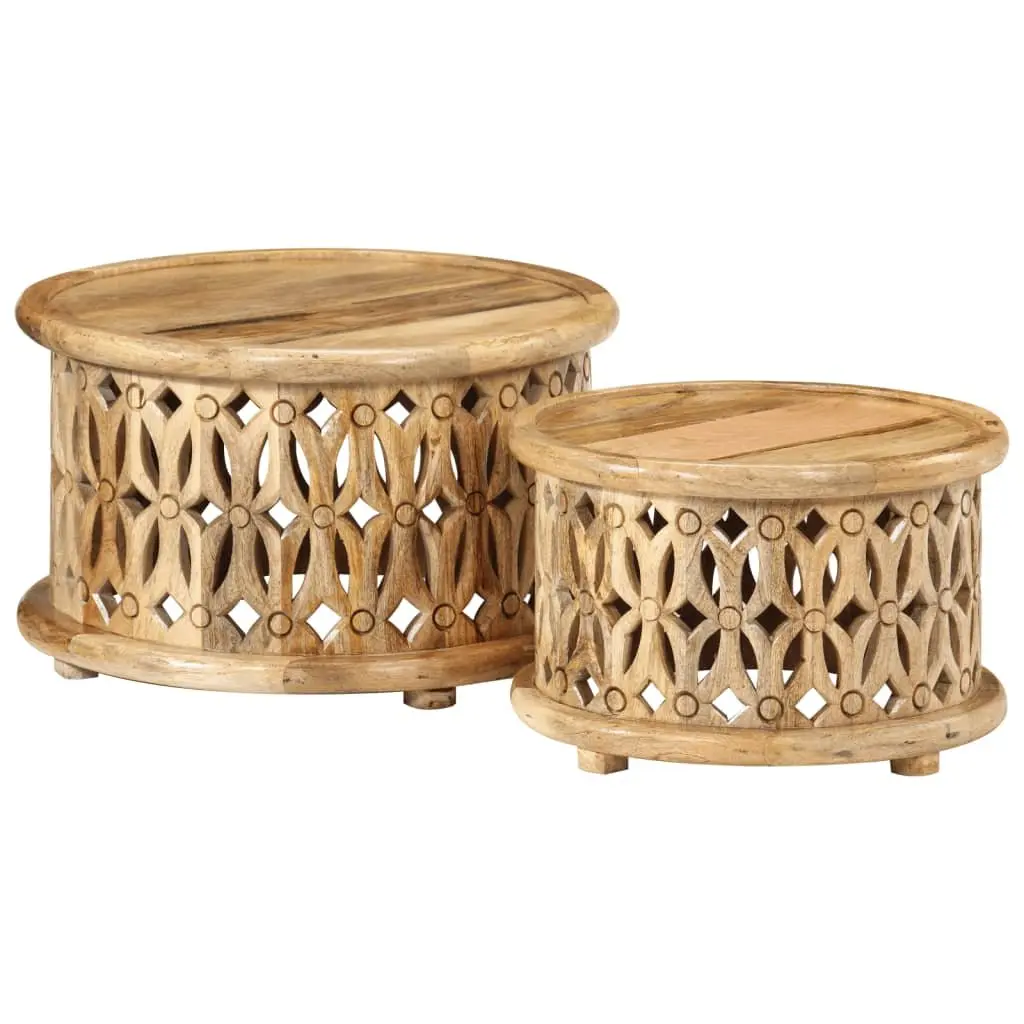 2 Piece Coffee Table Set Solid Wood Brown Living Room Furniture
