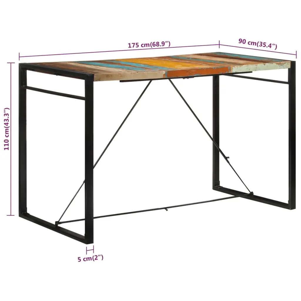 Bar Table Vintage Kitchen Dining 175x90x110 cm Solid Reclaimed Wood Brown