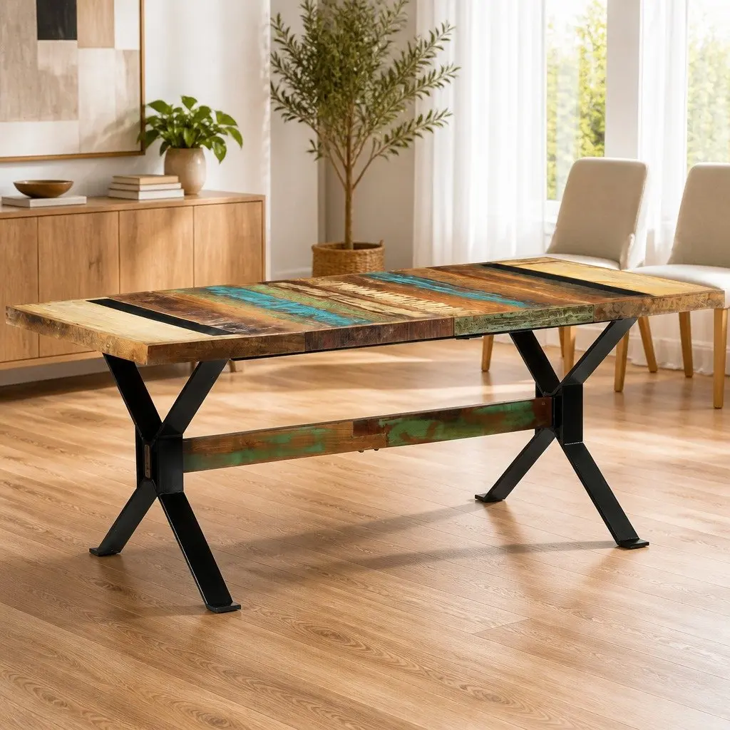 Dining Table 180x90x73cm Solid Reclaimed Wood Kitchen Brown Vintage Furniture