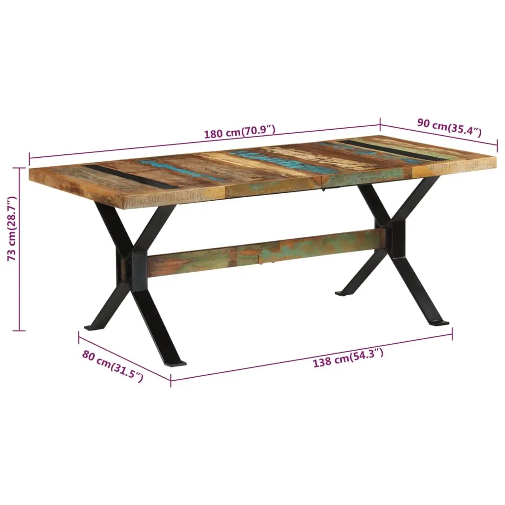 Dining Table 180x90x73cm Solid Reclaimed Wood Kitchen Brown Vintage Furniture