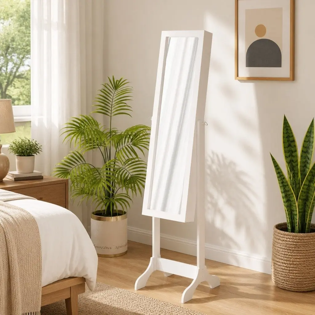 Free-Standing Floor Mirror White Hallway Bedroom Dressing Room Storage 34 x 37 x 146 cm